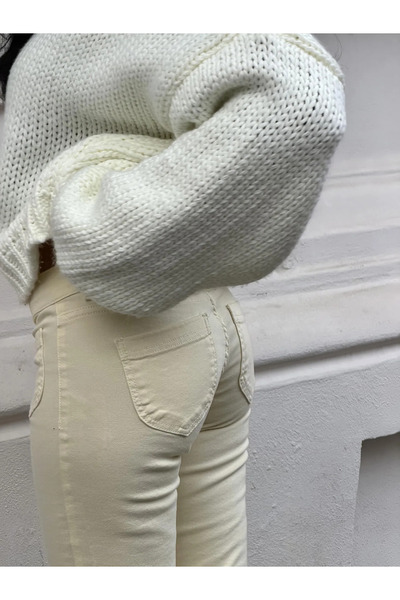 messygirl Minş Double Pocket Slim Fit Low Waist Flared Trousers
