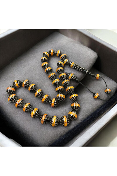 İnan Tesbih Large Size Silver and Amber Inlaid Special Craftsmanship Kuka Pra...