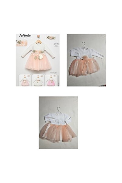 OEM Elegant Dress for Girls, White/Pink Salmon, 74 cm, Tulle, Lace