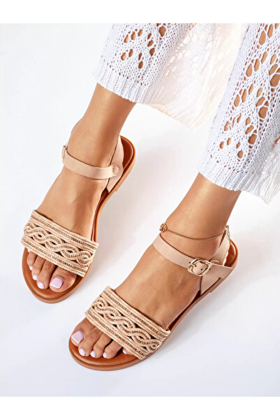 Zaira Sandale cu talpa joasa dama roz din material textil Pearl #18911 - 38