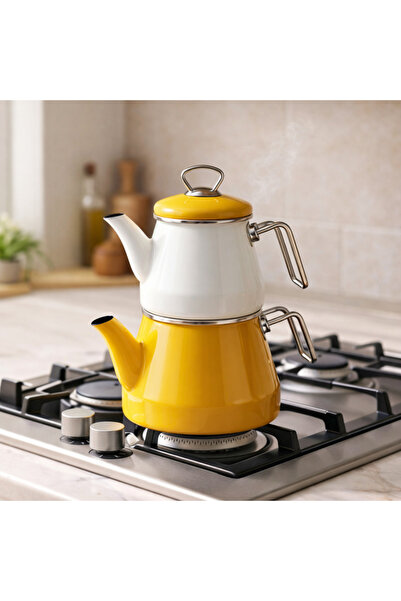 TRENDBULL Enamel Teapot Set: Top Pot 1 Liter, Bottom Pot 2 Liters