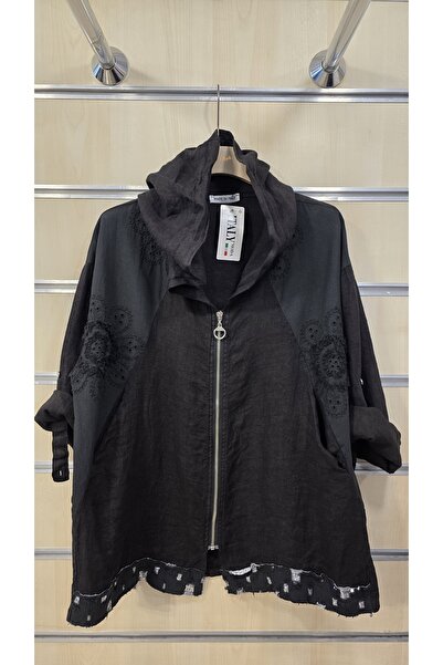 Park Moda Linen Jacket with Hood and Zipper