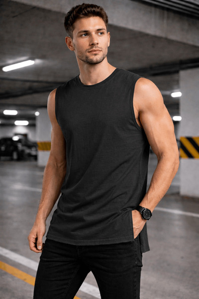 Tarz Cool Men's Sleeveless Regular Fit Basic Athlete T-Shirt with Side Slits ...
