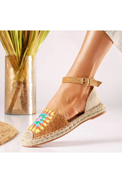 Zaira Sandale cu talpa joasa dama maro din material textil Ella #19039 - 38