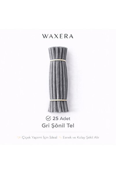 WAXERA Gri Şönil Tel 25 Adet 30 cm | Kendin Yap Çiçek ve Hobi Tasarım Malzemesi
