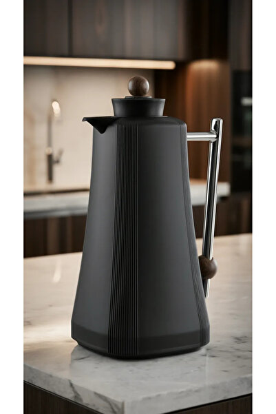 ALMEDYAF قارورة حرارية فاخرة سوداء بملمس خشبي سعة 1 لتر |   إبريق زجاجي للمشر...