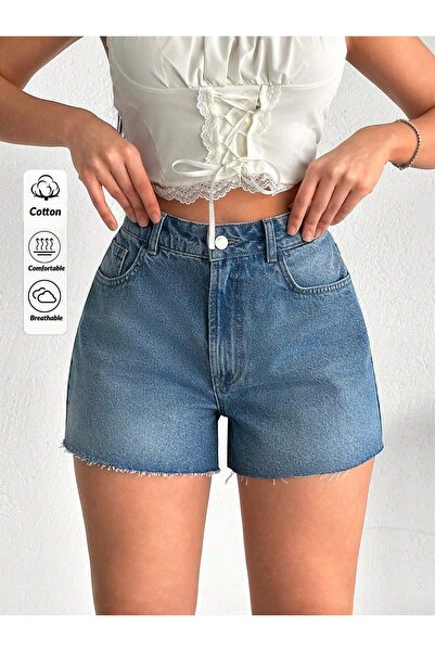 connemara Women's High Waist Tasseled Hem Denim Shorts Comfortable Fit Casual...
