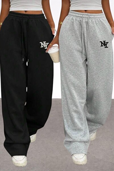 Le Vion Women's 2-Piece Wide-Leg Sweatpants Baggy Oversize Comfortable Fit Hi...