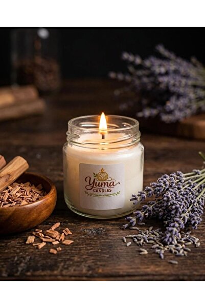 YümanınYumağı Lavanta ve Sandal Kokulu %100 Soya Wax 100cc Kapaklı Cam Kavano...