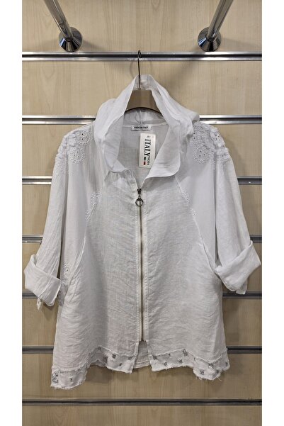 Park Moda Linen Jacket with Hood and Zipper