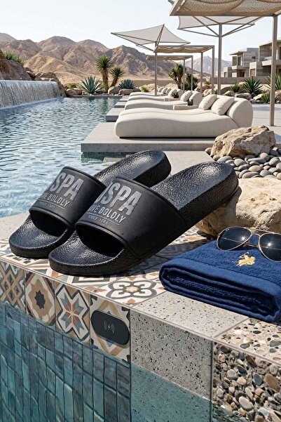 U.S. Polo Assn. Men's Black Slippers - Casual - Pool and Beach Slippers - Com...