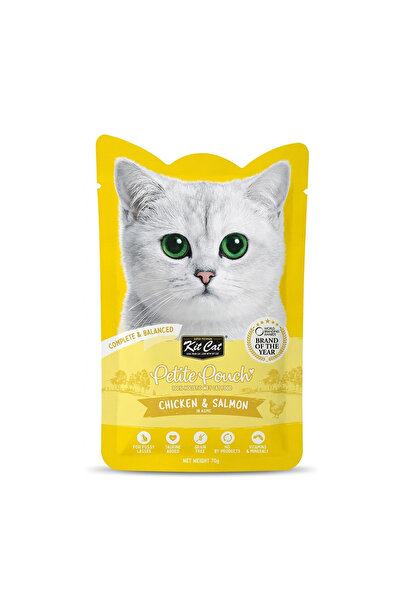 Kit Cat طعام قطط رطب فاخر من نوع بيتيت باوتش بالدجاج والسلمون في عبوة شفافة -...