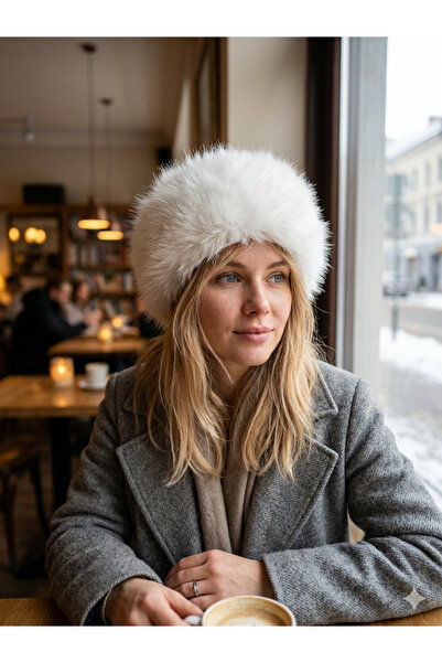 sevaradekor Plush Women's Beret Plush Women's Hat Lolita Furry Cap Hat