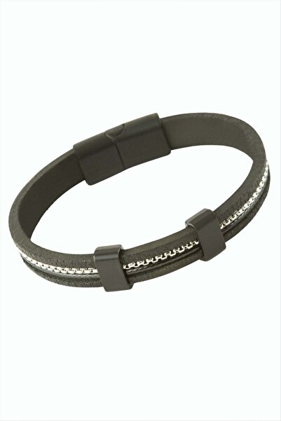 Bijuteri Net Chain Shaped Magnetic Leather Bracelet