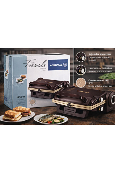 korkmaz züccaciye ماكينة توستر وشواية كوركماز بقوة 1800 واط، مع ألواح قابلة ل...