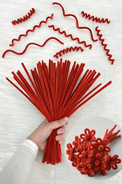 ZEYMERADE 100 Pieces Red Chenille 30cm, Fuzzy Plush Velvet Wire, Handicraft, ...