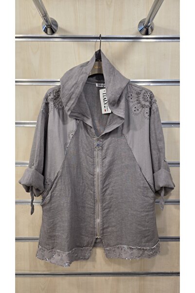 Park Moda Linen Jacket with Hood and Zipper