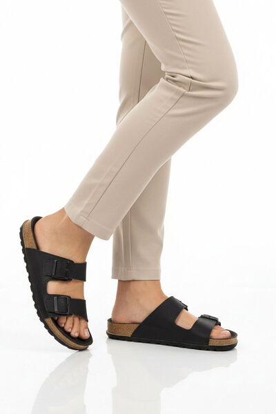 Pierre Cardin Black Lightweight Double-Strapped Women's Daily Slippers Pc-7428 Z