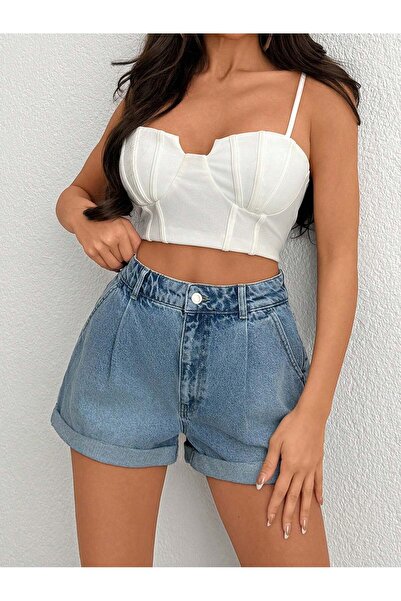connemara Women's High Waist Folded-Leg Denim Shorts Comfortable Fit Casual J...