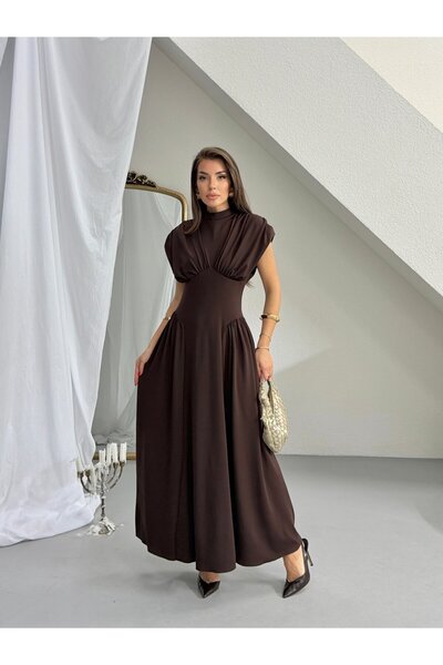 myd Corset Detailed Draped Dress - Brown