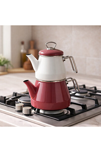TRENDBULL Enamel Teapot Set: Top Pot 1 Liter, Bottom Pot 2 Liters