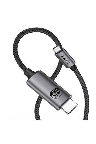 SOLKE Type-C to HDMI Kablo 2 Metre 4K 60Hz 18Gbps Örgülü Alüminyum USB-C Görü...