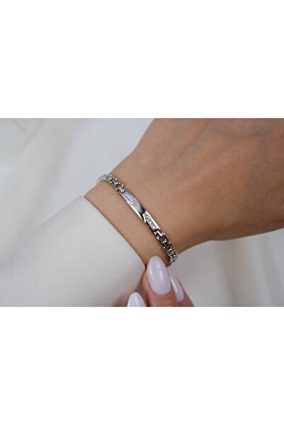 ATELİER TUĞBA Blk335 Minimal Plate Detail Chain Bracelet Silver (19 cm)