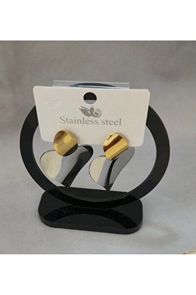 Çelik Gold and Silver Color Geometric Convex Heart Women's Earrings Modern Sh...