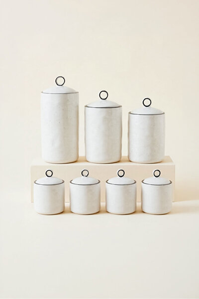 Karçiçeği Home Nestore 7-Piece Bone Porcelain Vacuum Sealed Airtight Spice Ja...