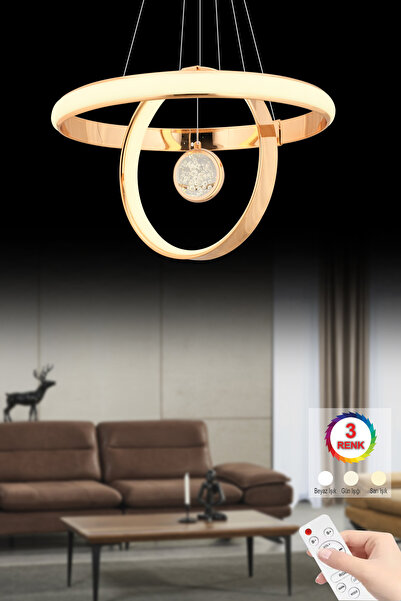 İstanbul Avize Jamie Gold Çift Katlı Kumandalı 3 Renk Ledli Modern Lüx Led Avize