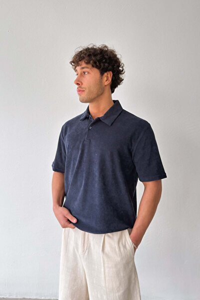 Flaw Wear Terry Cloth Polo Collar Buttoned T-Shirt