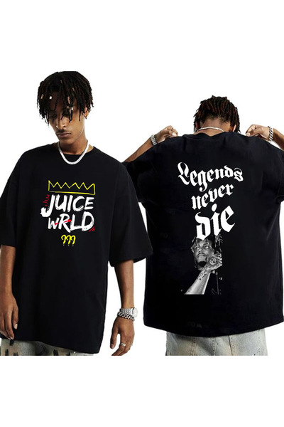 MAGORS Juice Wrld Printed Unisex Oversize Cut 100% Cotton Crew Neck Black Rap...