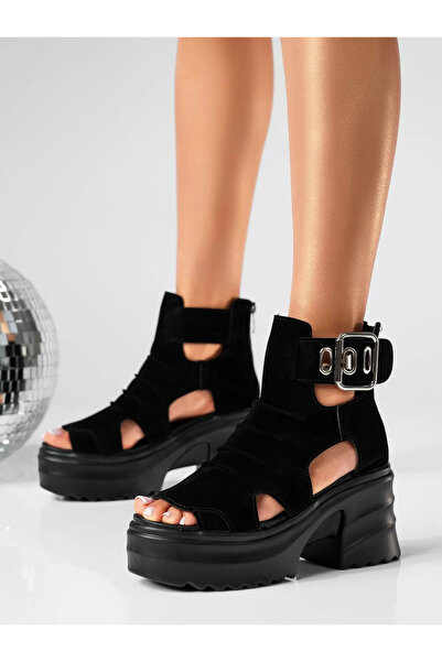 Zaira Sandale cu platforma dama negre din piele ecologica intoarsa Karina #19...