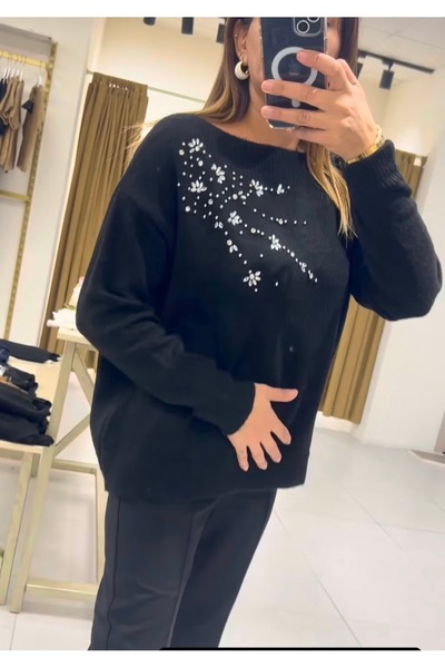 Qu Style KADIN TAŞ DETAYLI ŞIK KAZAK