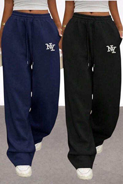 Le Vion Women's 2-Piece Wide-Leg Sweatpants Baggy Oversize Comfortable Fit Hi...