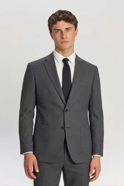 Sabri Özel Gray Slim Fit Striped Mono Collar 6 Drop Men's Suit