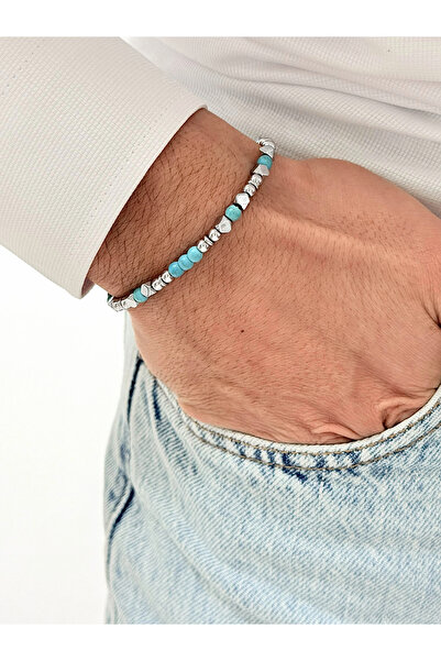 FERRO سوار رجالي من الفولاذ الفضي والفيروزي FRJ10167A-A15 مع عبوة هدايا بضمان...