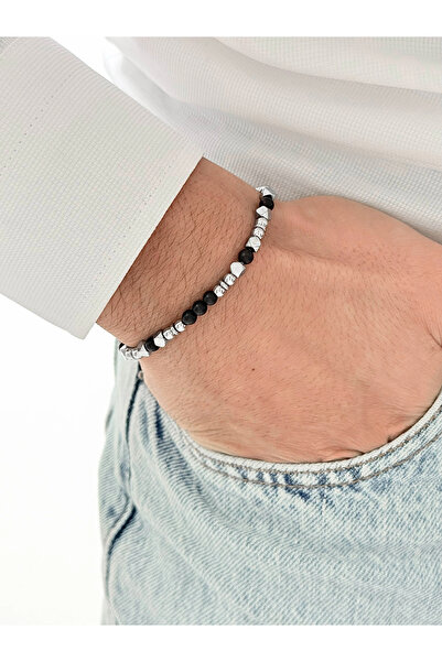 FERRO سوار رجالي من الفولاذ باللونين الأسود والفضي FRJ10167A-J مع عبوة هدايا ...