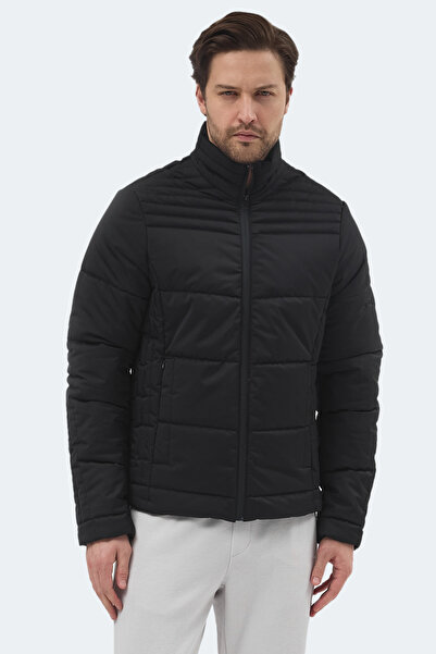 Slazenger Blanco Men's Stand Collar Slim Fit Black Coat & Jacket