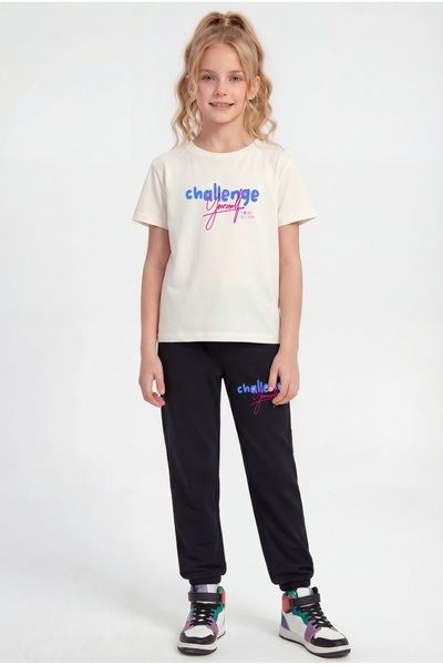 panios kids Комплект з футболки та спортивних штанів для дівчаток з круглим в...