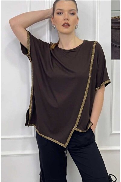 güncüoğlu Zero Collar Short Sleeved Loose Model Combed Cotton Blouse