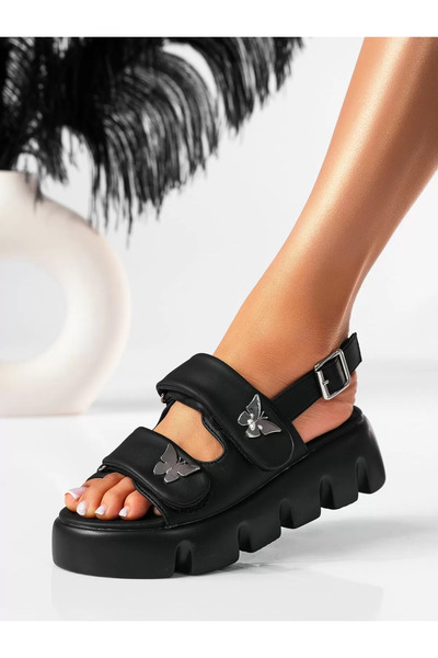 Zaira Sandale cu platforma dama negre din piele ecologica Crystal #19494 - 40