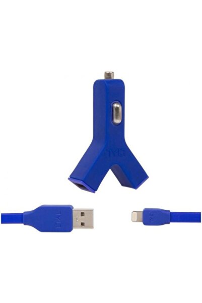 TYLT Incarcator Auto Duo Y-Charge, 2x USB, 2.1Ah, cablu Lightning (Albastru)