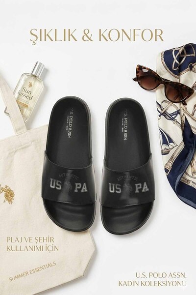 U.S. Polo Assn. Kadın Siyah Terlik - Günlükj-Havuz Ve Plaj Terliği
