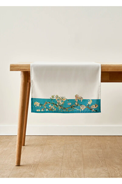 Bella Maison Βαμβακερό ράνερ με σχέδιο Άνθη Αμυγδαλιάς του Βαν Γκογκ, τιρκουά...