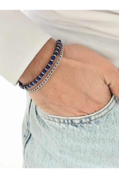 FERRO سوار رجالي من الفولاذ باللون الأزرق الداكن والفضي FRJ10168A-L مع عبوة ه...