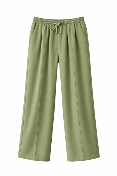 Mixray 4668 بنطلون نسائي واسع الساقين بتصميم بالازو مطوي باللون الكاكي