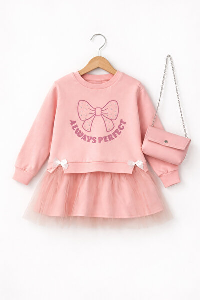 Womi Kids Kız Çocuk Tüllü Elbise Görünümlü Sweatshirt Takım Çantalı