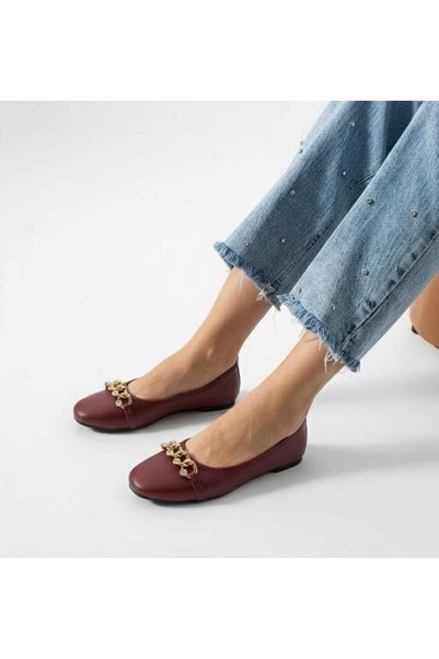 FootFrenzy Liva Women's Chain Detailed Ballerina Shoes – Stylish Daily Flat Ballerinas - Comfortable Sole