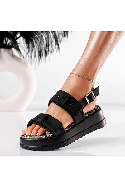 Zaira Women's black platform sandals made of eco-leather Abra #19798 - 39